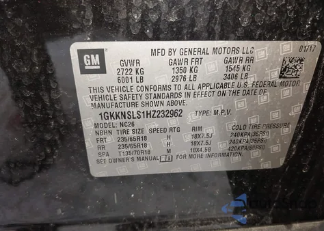 2017 GMC Acadia Sle-2 from USA, damaged, VIN 1GKKNSLS1HZ232962